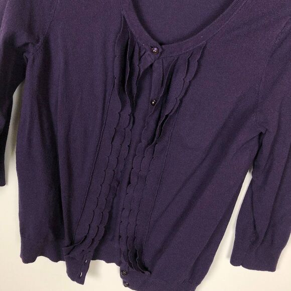 Ann Taylor Purple Ruffle Cardigan Sweater - Picture 2 of 5